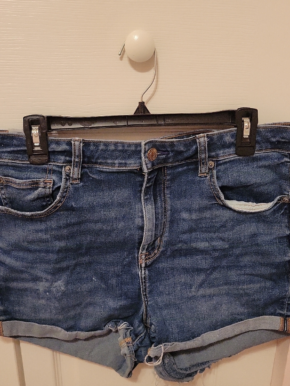 American Eagle Outfitters Dark Blue Denim Roll-Cuff Shorts